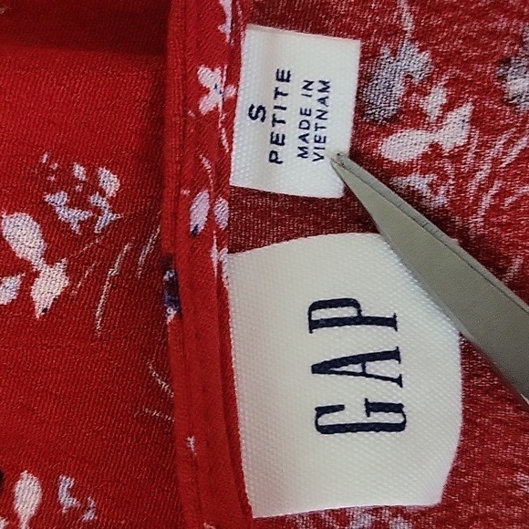 Gap Red Floral Faux Wrap Rayon Pullover Elastic Waist Dress - Size SP - Picture 7 of 8